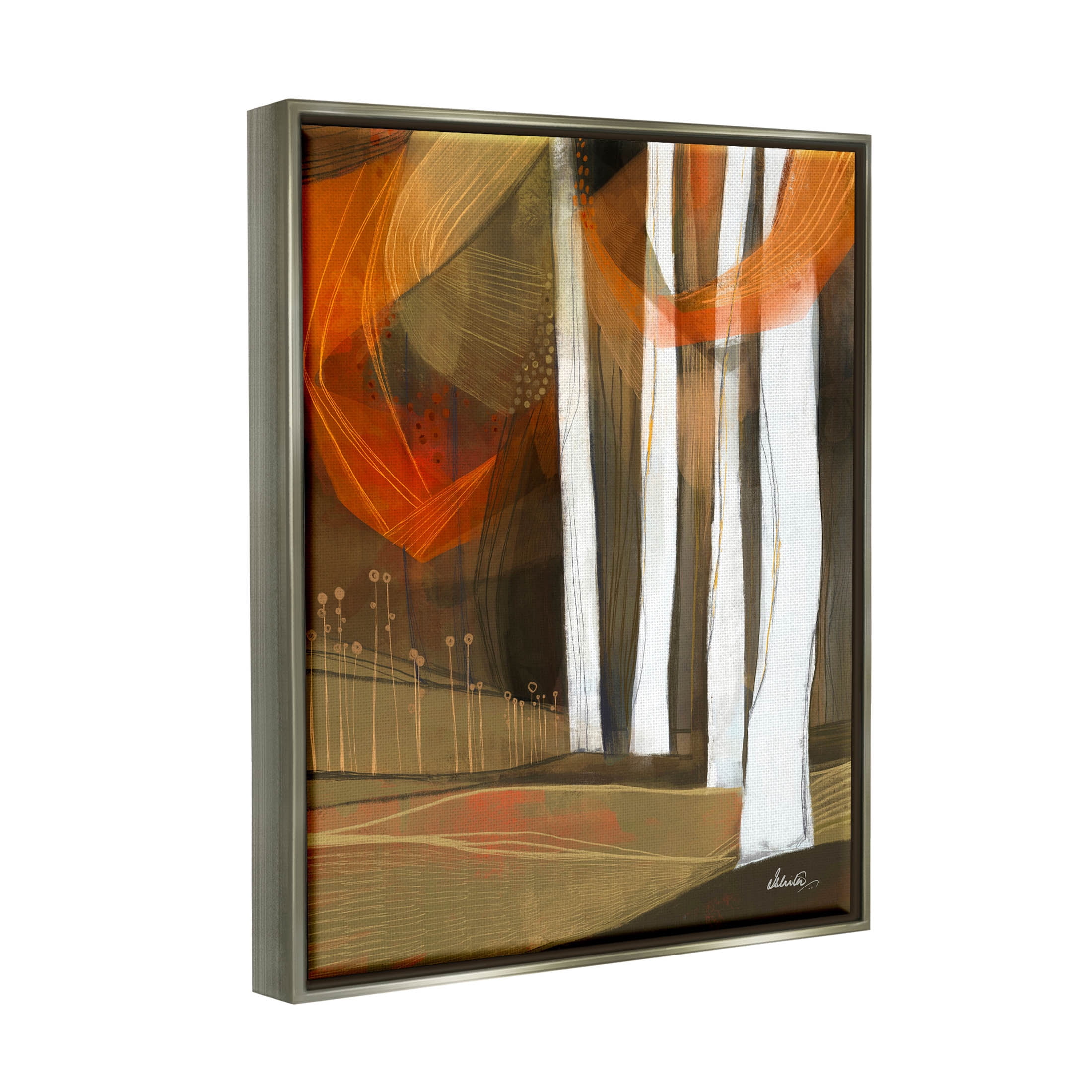 Modern Field Landscape Trees Abstract Painting Luster Gray Framed Art Print Wall Art