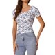 thumbnail image 1 of INSPIRAR CHIC Blusa de campesina floral de ajuste delgado para mujer, top corto con fruncidos en rosa y azul, 1 of 6