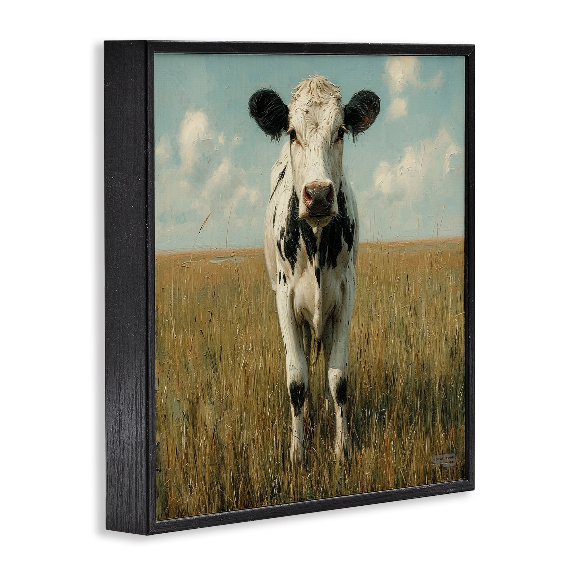 Stupell Industries Cow in Verdant Field Animals & Insects Painting Black Framed Art Print Wall Art, 24 x 24