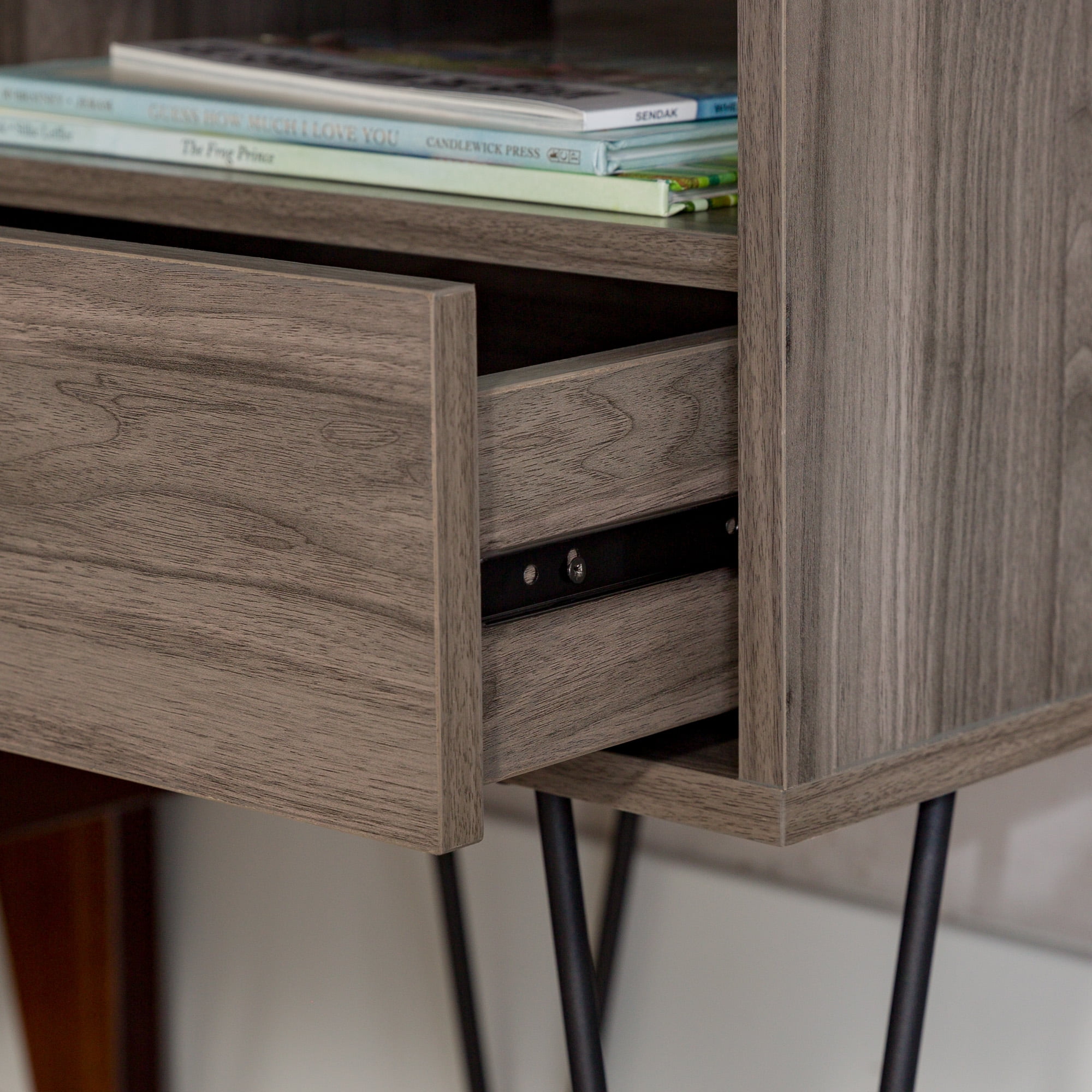 Walker Edison Mid Century Modern Hairpin Leg Nightstand, Slate Grey