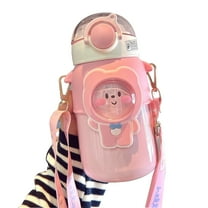 Haokaini 600ml Kawaii Water Bottles, Cute Stainless Steel Water Bottle with Straw and Strap, Portable Vacuum BPA Free Reusable Cup, Insulated Leak-Proof Bear Water Bottles for School, Pink