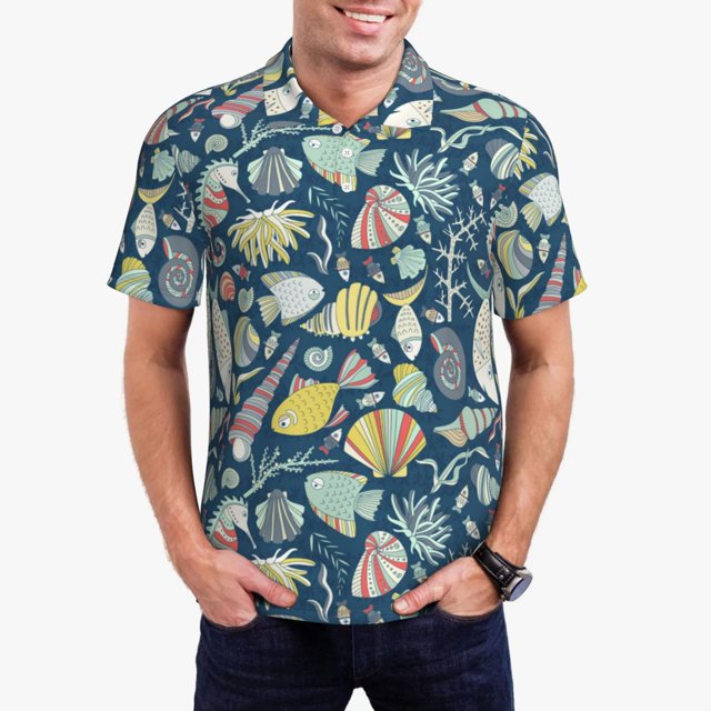 Fotbe Underwater Creature Camiseta Polo de Golf para Hombre con Estampado – Camisa Deportiva Transpirable con Cuello Abotonado-Small