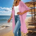 thumbnail image 4 of LEKODE Casual Open Front Kimono Duster Women Short Sleeve Maxi Loose Fit Summer Beach Outerwear Pink M, 4 of 5