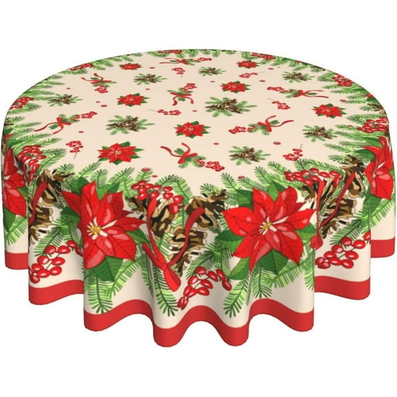 Christmas Round Tablecloth Washable Reusable Decoration 60 Inch Table Cover for Kitchen Party