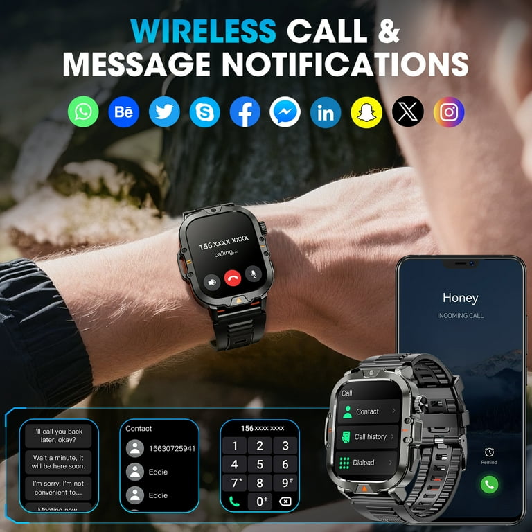 Mingwear Military Smartwatch for Men with Fitness