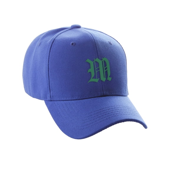 Daxton Structured Baseball Hat Cap Curved Visor Old English Font Royal Hat Green M