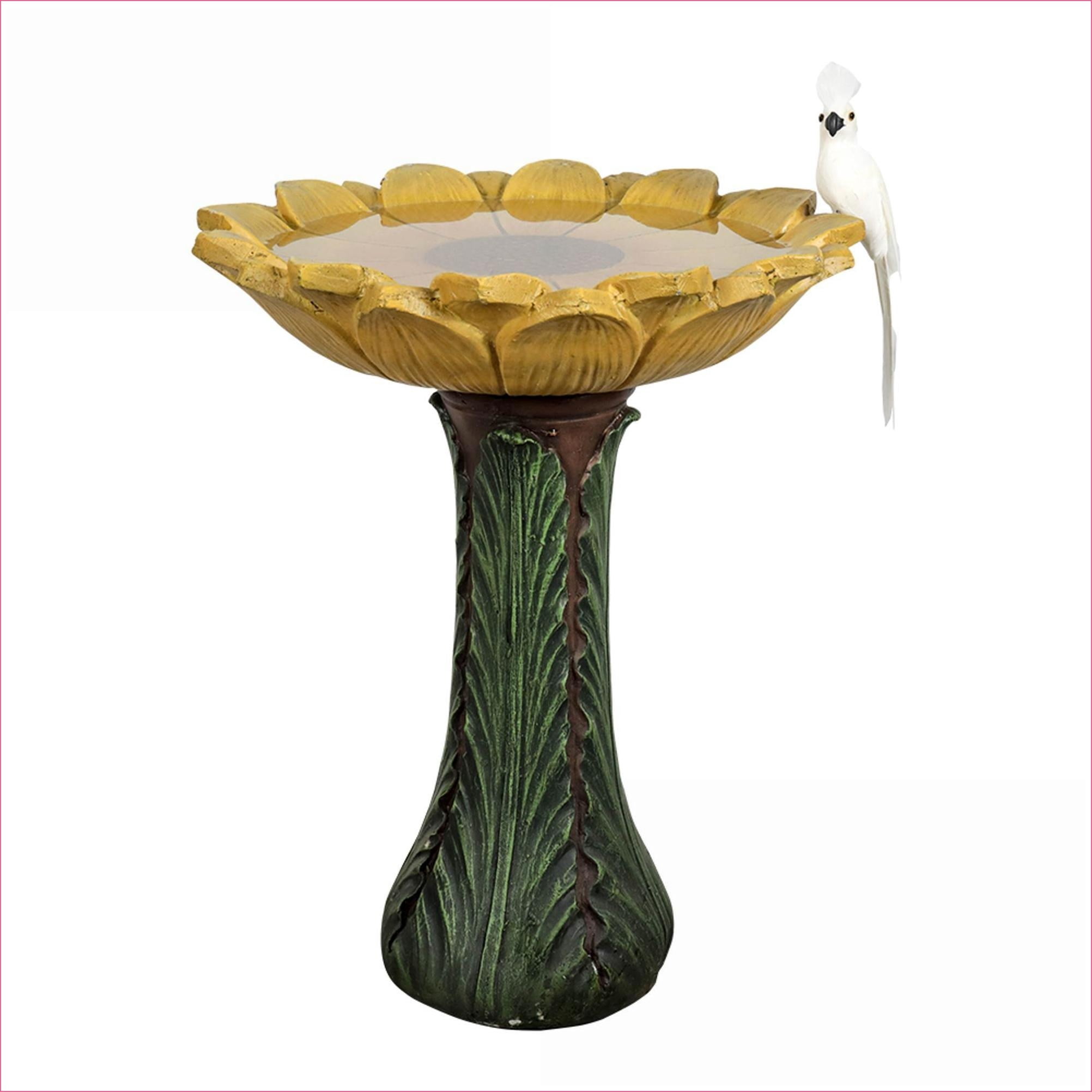 Bird Baths | 24.4" Tall Outdoor Weather Resistant Mustard Yellow Sunflower Bird Bath for Garden Patio | Yellow; Green | Concrete Cement