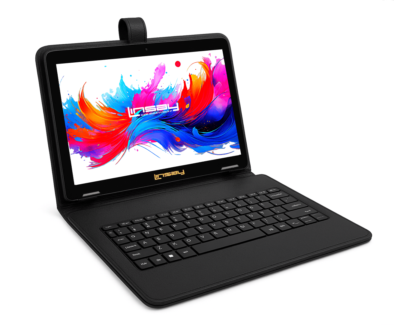 LINSAY 10.1" Octa Core 256GB Storage Android 15 Tablet with Black Keyboard