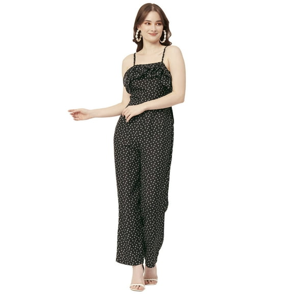 Moomaya Printed Frilled Jumpsuit, Viscose Rayon Adjustable Spaghetti Strap Casual Romper