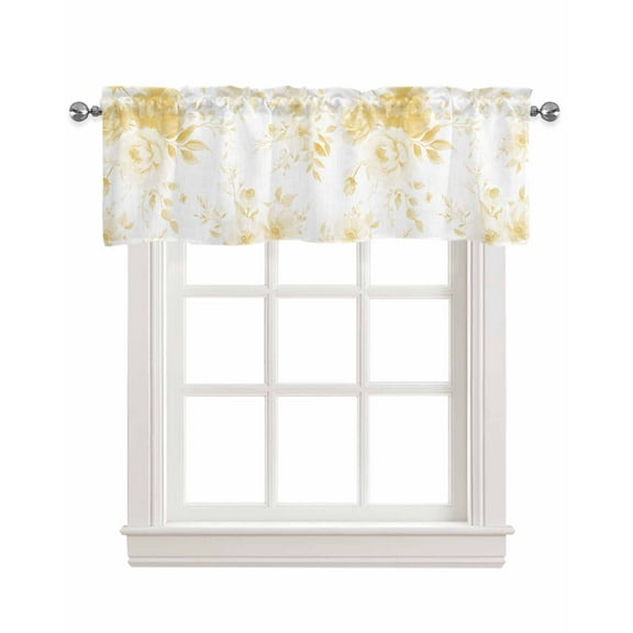 Yellow Floral Art Kitchen Valances for Windows Farmhouse Linen Window Valance Curtain for Living Room Window Treatment Watercolor Botanical Spring Flowers Valance Rod Pocket Topper, 60 x 18 Inch
