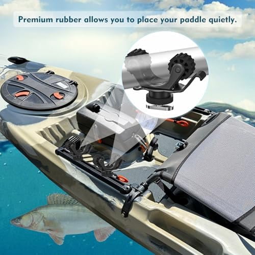 1005 2 PCS Kayak Paddle Holder Track Mount Accessories, Compact Space-Saving Rail Rack with Rubber Rollers, Tool-Free Install & Quick Remove, Compatible with Most Kayak Tracks