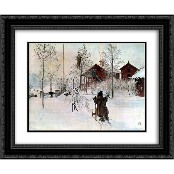 Carl Larsson 2x Matted 24x20 Black Ornate Framed Art Print 'The Yard and Wash-House'