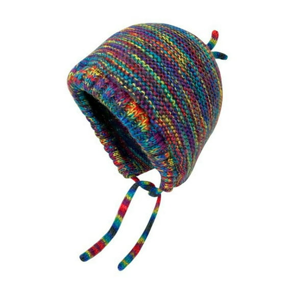SikaFu Selected Autumn And Winter Retro Rainbow Color Stripes To Protect The Headset Hat Woman, The Face, The Small Lace