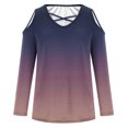 thumbnail image 3 of Jalioing Women's Long Sleeve Fashion Shirts Cold Shoulder Cross V Neck Casual Blouses Gradient Spring Summer Tops, 3 of 5