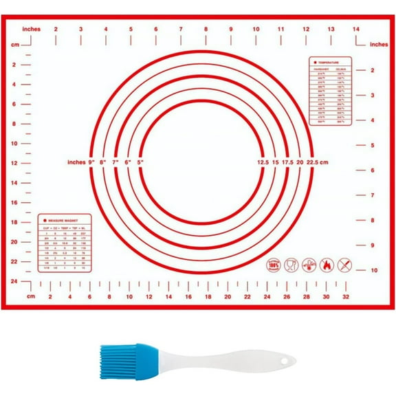 Happon Silicone Pastry Mat Kit 24"*16" Large Non Stick Baking Mat with Edge Heighten, Reusable Food Grade Silicone Dough Rolling Mat for Making Cookies, Macarons, Bread(Red)