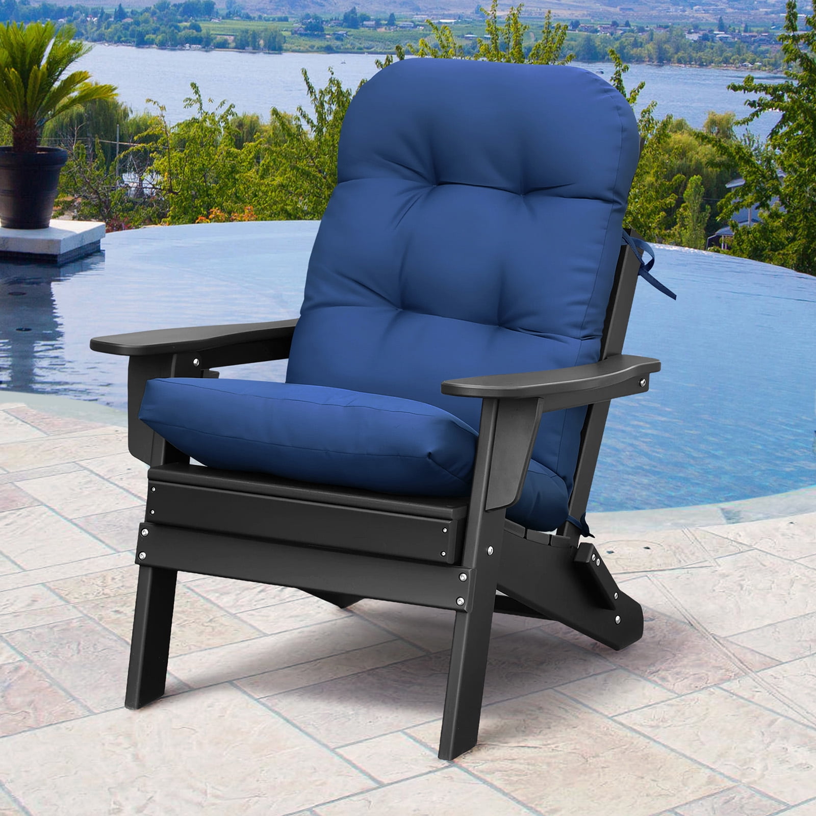 ATR ART to REAL Waterproof Adirondack Chair Cushion, 4-inch Outdoor Rocking Chair Cushion with Ties,Navy Blue