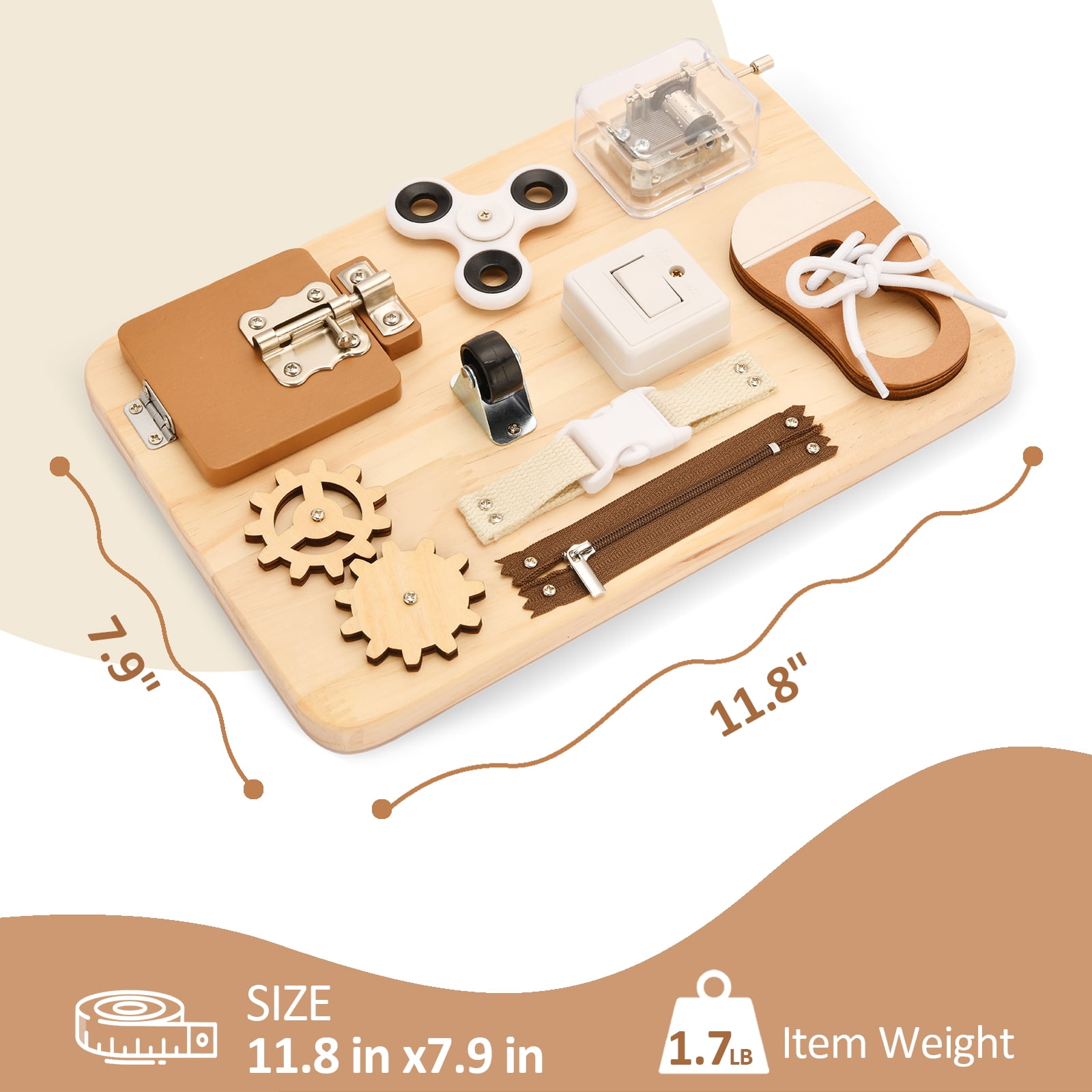 Potatomato Busy Board Toddlers - Montessori Educational Fidget Toys for Baby - Wooden Sensory Toys Autistic Children - Preschool Learning Activities Fine Motor Skills – Travel Toy