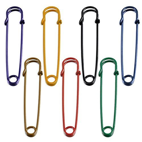 Set of 7 Colored ExtraLARGE 4" Steel Safety Pins Blankets, Skirts