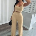 thumbnail image 4 of Ujnder Two Piece Sets for Women Summer Outfits Neck Tops Wide Leg Crop Pants Khaki S, 4 of 4