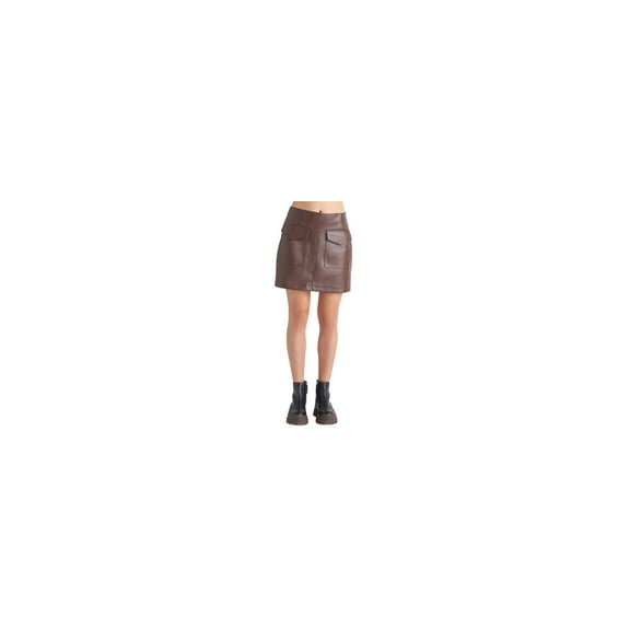 Black Tape Womens Faux Leather Mini Skirt Rustic Brown XS