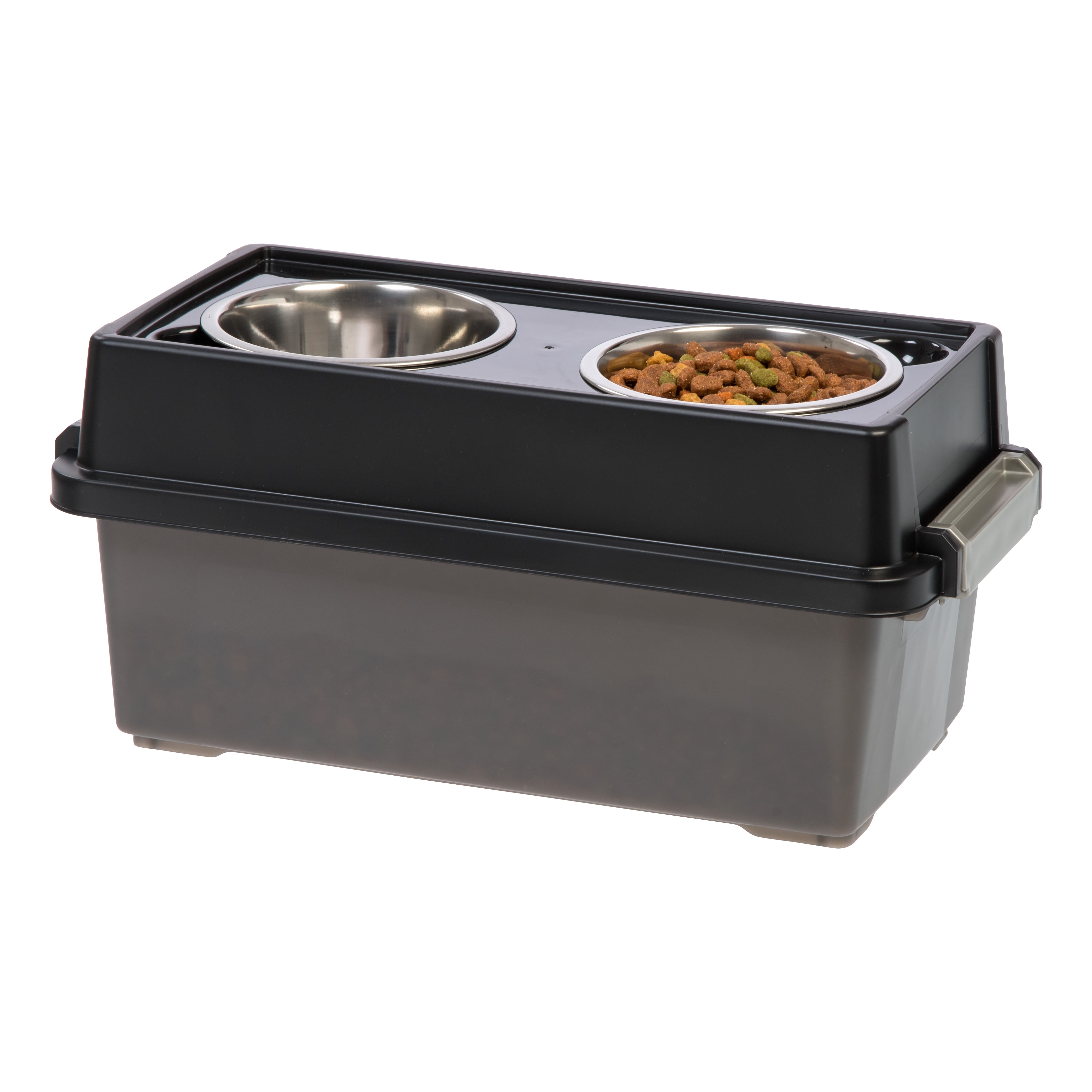 IRIS 13 Lbs/12 Qt Medium Elevated Dog Food Bowl with Airtight Pet Food Storage Container, Black
