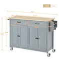thumbnail image 3 of Lunale 54.3" Kitchen Island Cart on Wheels with 4 Doors & 2 Drawers, Rolling Storage Cart with Adjustable Shelves & Rubber Wood Top, Blue, 3 of 9