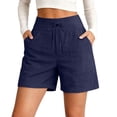 thumbnail image 6 of Womens Shorts 2062 JIANLAI Cotton Linen Knee Length High Waisted Baggy Shorts with Pockets Summer Casual Lounge Outfits (S-3XL) Blue, 6 of 9