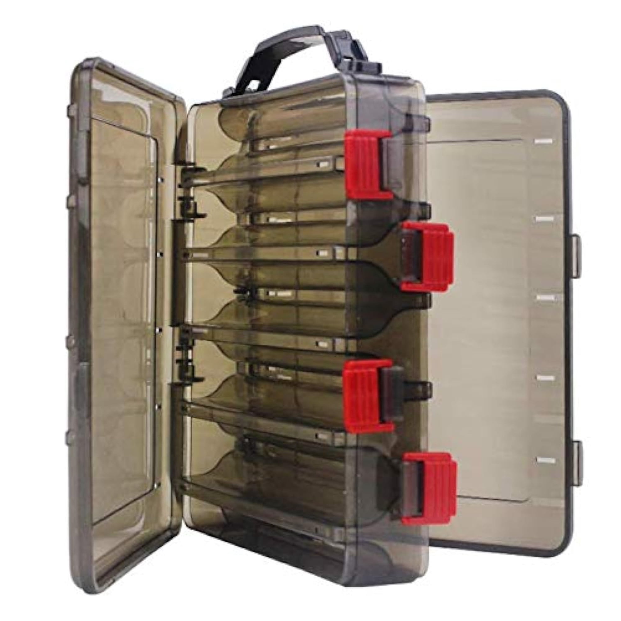 Double-Sided Fishing Lure Hook Tackle Box Visible Hard Plastic Clear Fishing Lure Bait Squid Jig Minnows Hooks Accessory Storage Case Container (Orange-14Slots)
