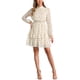 thumbnail image 1 of Vestido de gasa de manga larga con cuello de pie y dobladillo con volantes en capas para mujer, floral, XS, naranja y blanco, 1 of 5