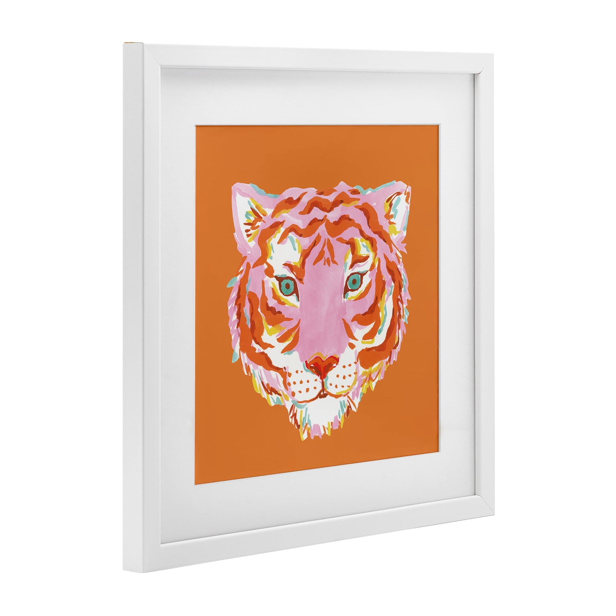 Stupell Industries Fun Bold Orange Tiger White Framed Print Under Glass, design by Karolina Sato
