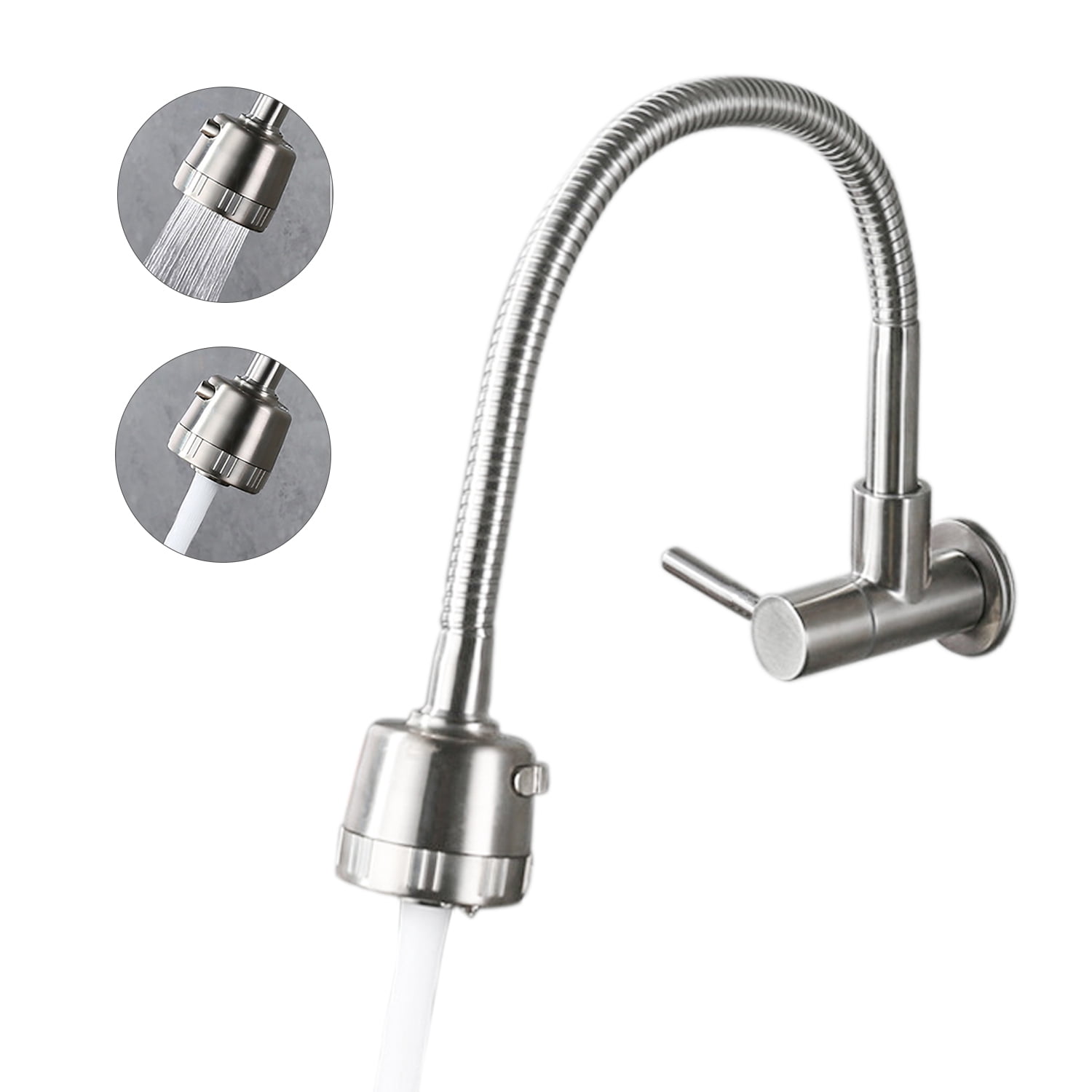 Wall Mounted Kitchen Faucets 2 Water Modes High Arc Single Handle Bathroom Sink Faucets Stainless Steel Brushed Finished 360 Degree Rotatable Water Tap With Cold Water Inlet Hose Walmartcom Walmartcom