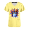 thumbnail image 5 of Jinhomg Scrubs Tops for Women 2025 Novelty Funny Mardi Gras Mask Graphic Nursing Uniform Comfortable Short Sleeve V-Neck Holiday Caregiver Top Seasonal Sale Yellow L, 5 of 6