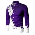 thumbnail image 1 of Camisa de manga larga para hombre, nueva moda, con solapa y botones, informal, para fiestas al aire libre, cómoda, material suave, morado, dorado y negro, talla grande, 1 of 6