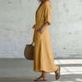 thumbnail image 6 of Uscallm Women Plus Size V Neck 3/4 Sleeve Tie Flowy Boho Maxi Dresses for Women Solid A-Line Long Casual Travel Dresses, Yellow S, 6 of 6