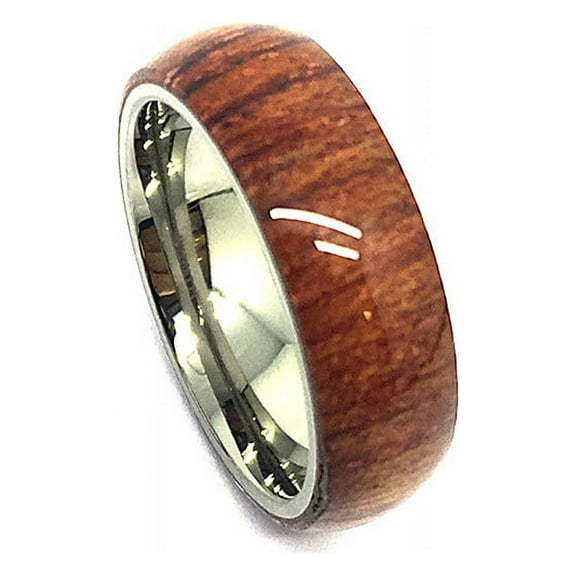 6mm Titanium With Pure Brown Hawaiian Koa Wood Domed Top Wedding Band Ring ForMen Or Ladies