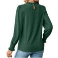 thumbnail image 4 of XFLWAM Long Sleeve Blouses for Women Frill Mock Neck Ruffle Puff Sleeve Tunic Tops Work Casual Loose Shirts with Smocked Cuffs Green L, 4 of 4
