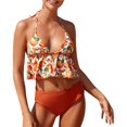 thumbnail image 1 of Womens Swimsuits Ruffled Backless Lace Up Separates Bikinis High Waisted Orange Bathing Suit for Women M, 1 of 8