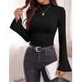 thumbnail image 3 of PRETTYGARDEN Womens Long Sleeve Shirts Fall Bell Sleeve Mock Turtleneck Ribbed Going Out Tops Casual Ruched Y2K Clothes, 3 of 8