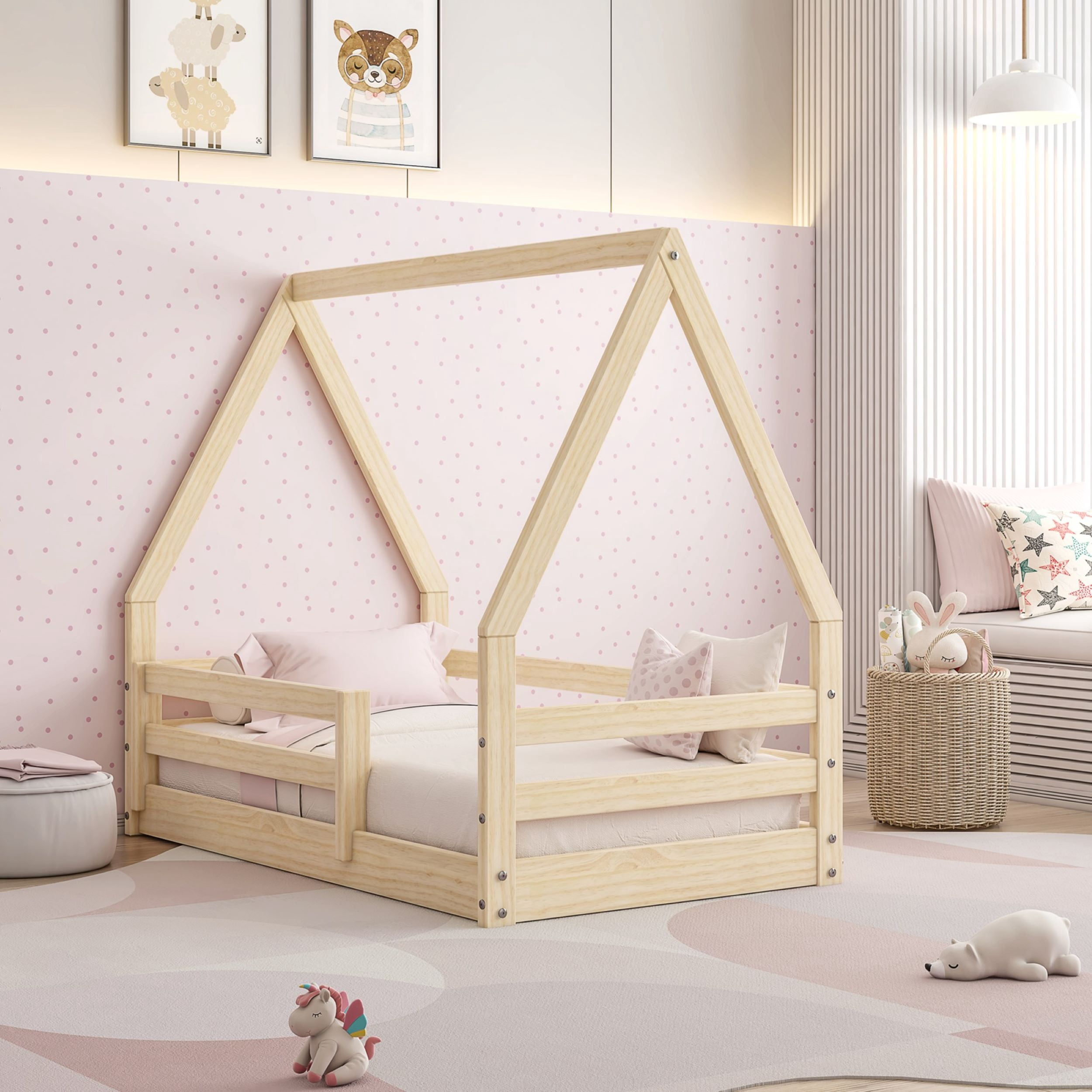 Polifurniture Lyon Toddler Bed with Roof and Built-In Guardrails