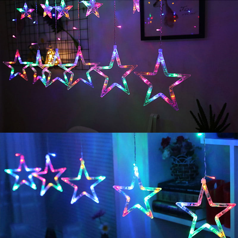 Star Shaped Led Lights String Curtain Window Bedroom Xmas Fairy Lamp Home Decor 