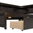 thumbnail image 5 of Twin Size L-Shaped Bookcase Bed with Storage Drawers and Charging Station, Modern Wooden Bed Frame, Espresso, 5 of 9