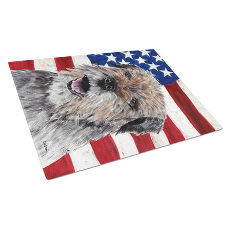 

Caroline s Treasures SC9515LCB Border Terrier with American Flag Glass Cutting Board Large 12H x 16W multicolor