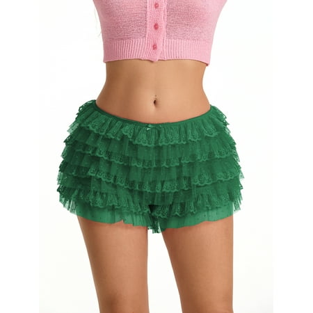 MIPREWUY Women Lace Bloomers Shorts Casual Summer Layered Ruffles Elastic Short Pants for Vacation Beach Club Streetwear