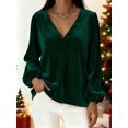 thumbnail image 2 of Women's V Neck Velvet Tops 2026 Elegant Puff Long Sleeve Blouses Loose Fit Dressy Casual Pullover Work Shirts, 2 of 3