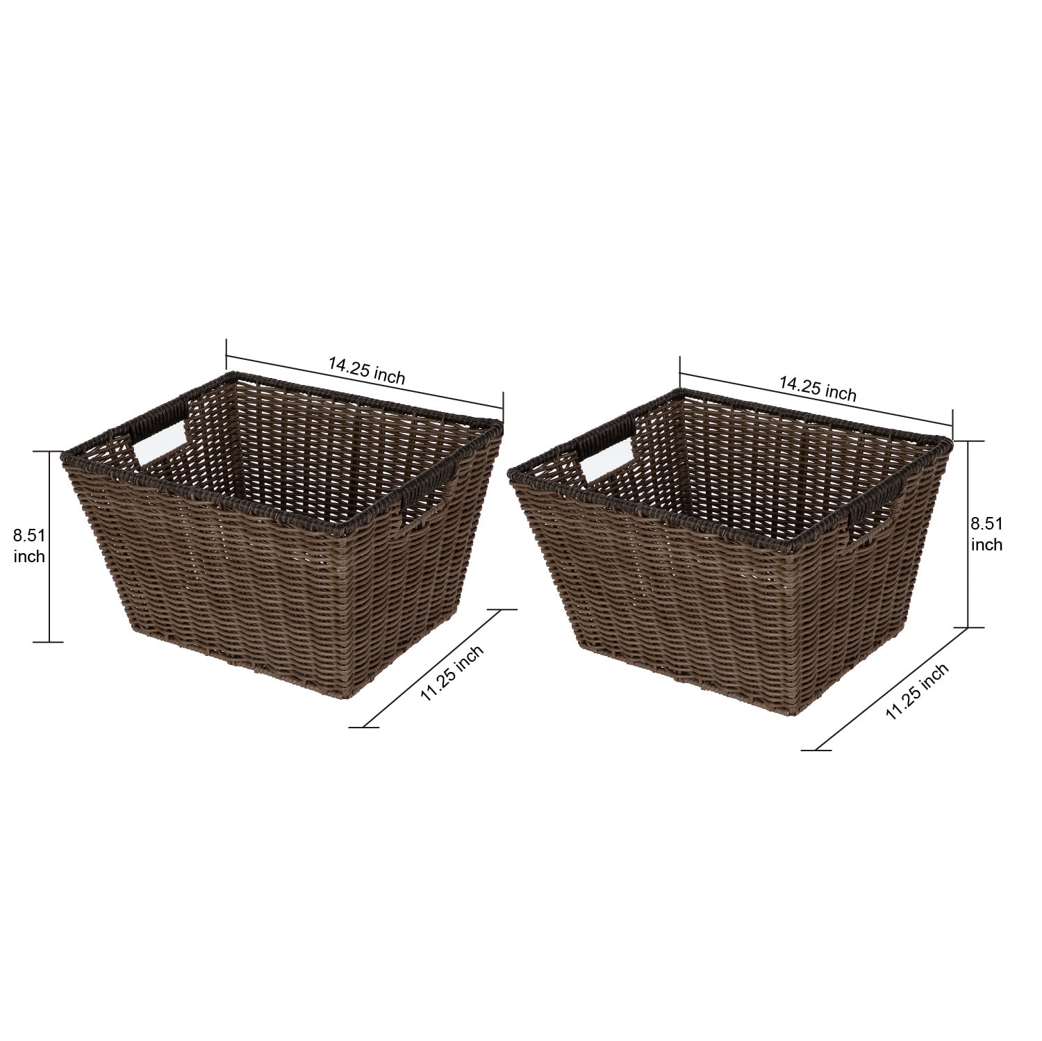 Better Homes & Gardens Large Poly Rattan Storage Basket with Handles, 2 Pack