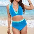 thumbnail image 2 of newwalpole Women Plus Size High Waisted Bikini - Ribbed Two Piece Swimsuit Tummy Control Bathing Suit V-Wired 2026 Swimwear Blue for Size L, 2 of 9