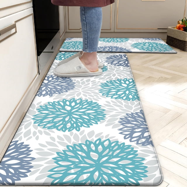 Juego de 2 alfombrillas de cocina acolchadas antifatiga Tubeamin, color verde azulado