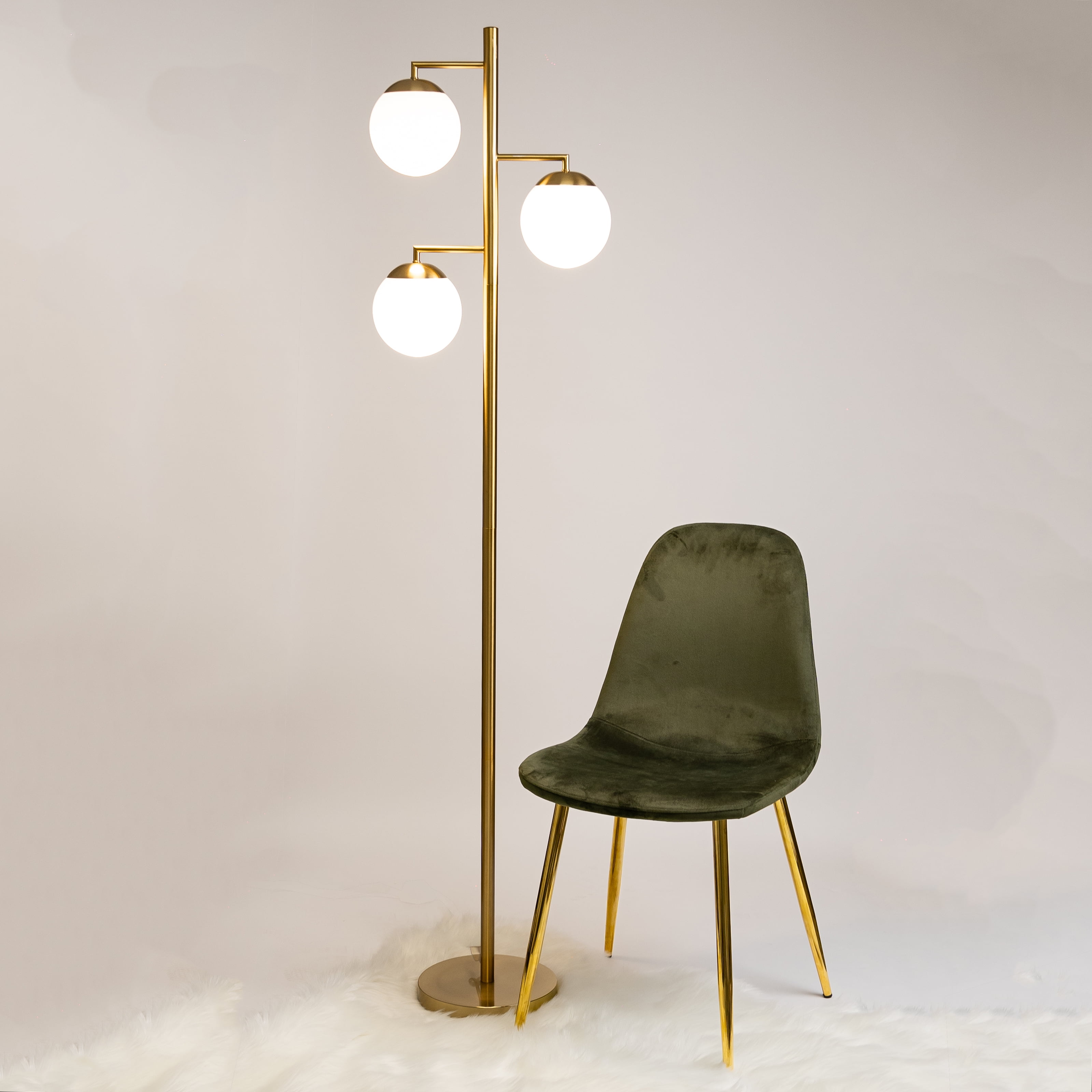 Ozarke Cosmic Glow Floor Lamp, Modern Freestanding Lamp with 3-Globe Glass Shade, UL Listed - Brass