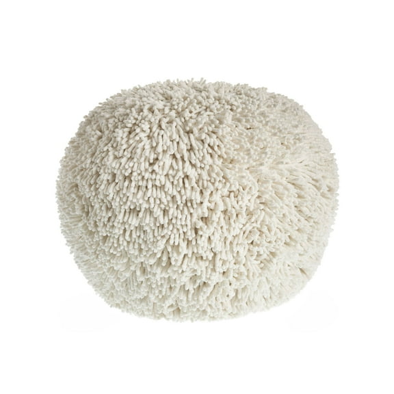 Laddha Home Designs 20" White Hand Tufted Floral Dandelion Round Pouf Ottoman