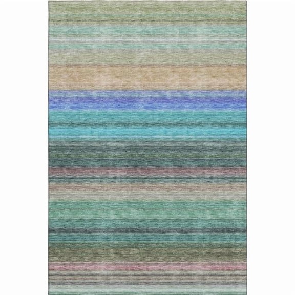 HomeRoots 677325 8 x 10 ft. Sage Teal & Lavender Striped Washable Machine Made Rectangle Area Rug with UV Protection